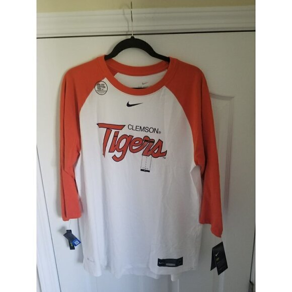 NIKE Men's Clemson Tigers White Dri-Fit ¾ Sleeve Baseball T-Shirt - Picture 8 of 12